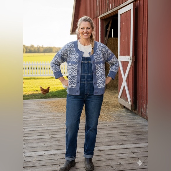 Carroll Reed 100% Lambs Wool Fair Isle Cardigan - Picture 2 of 11